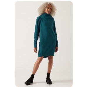 Athleta Teal Long-Sleeve Turtleneck Sweatshirt Dress
